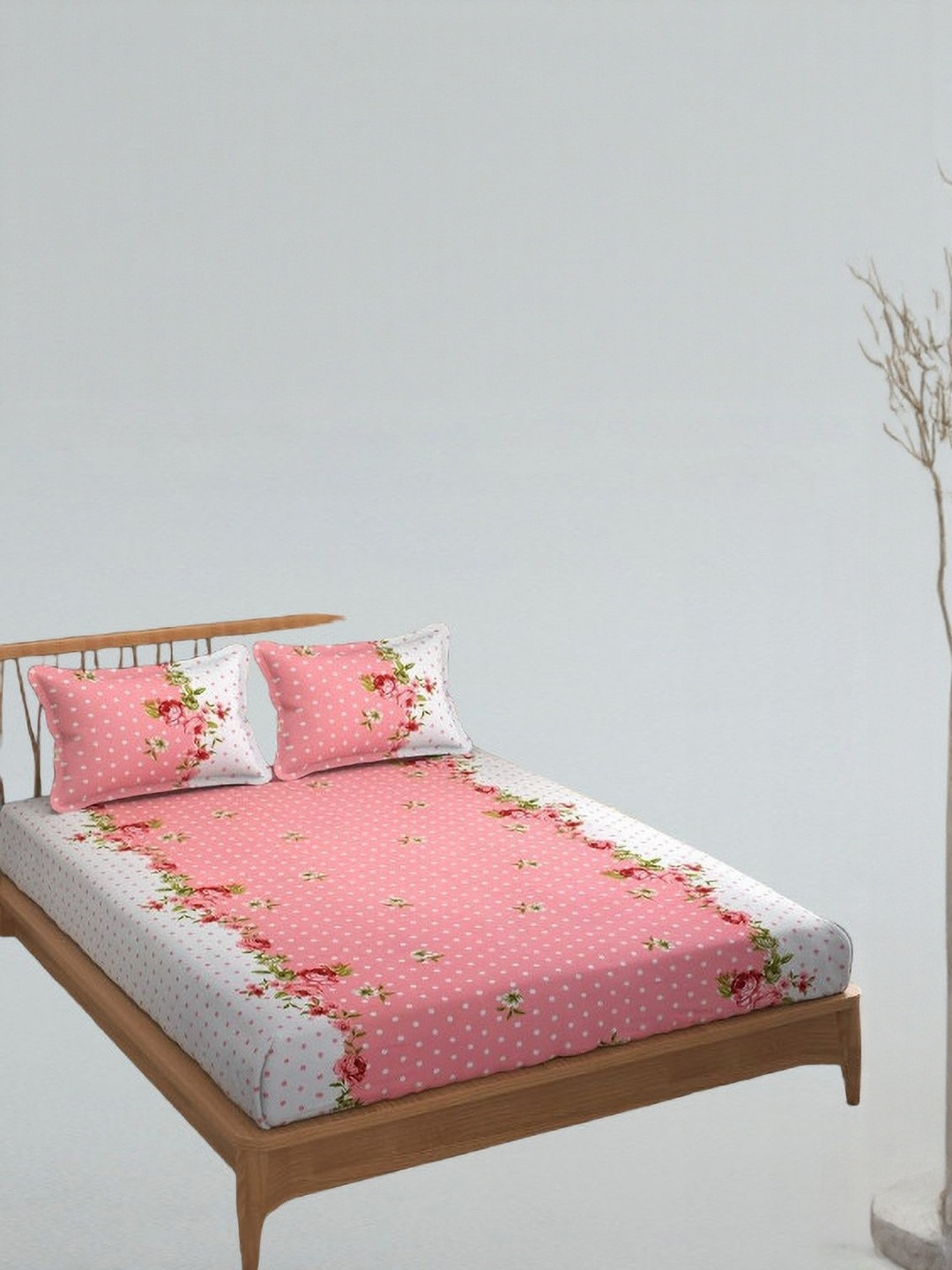 WELLNEST Unisex Cotton Printed King Size Fitted Bedsheets