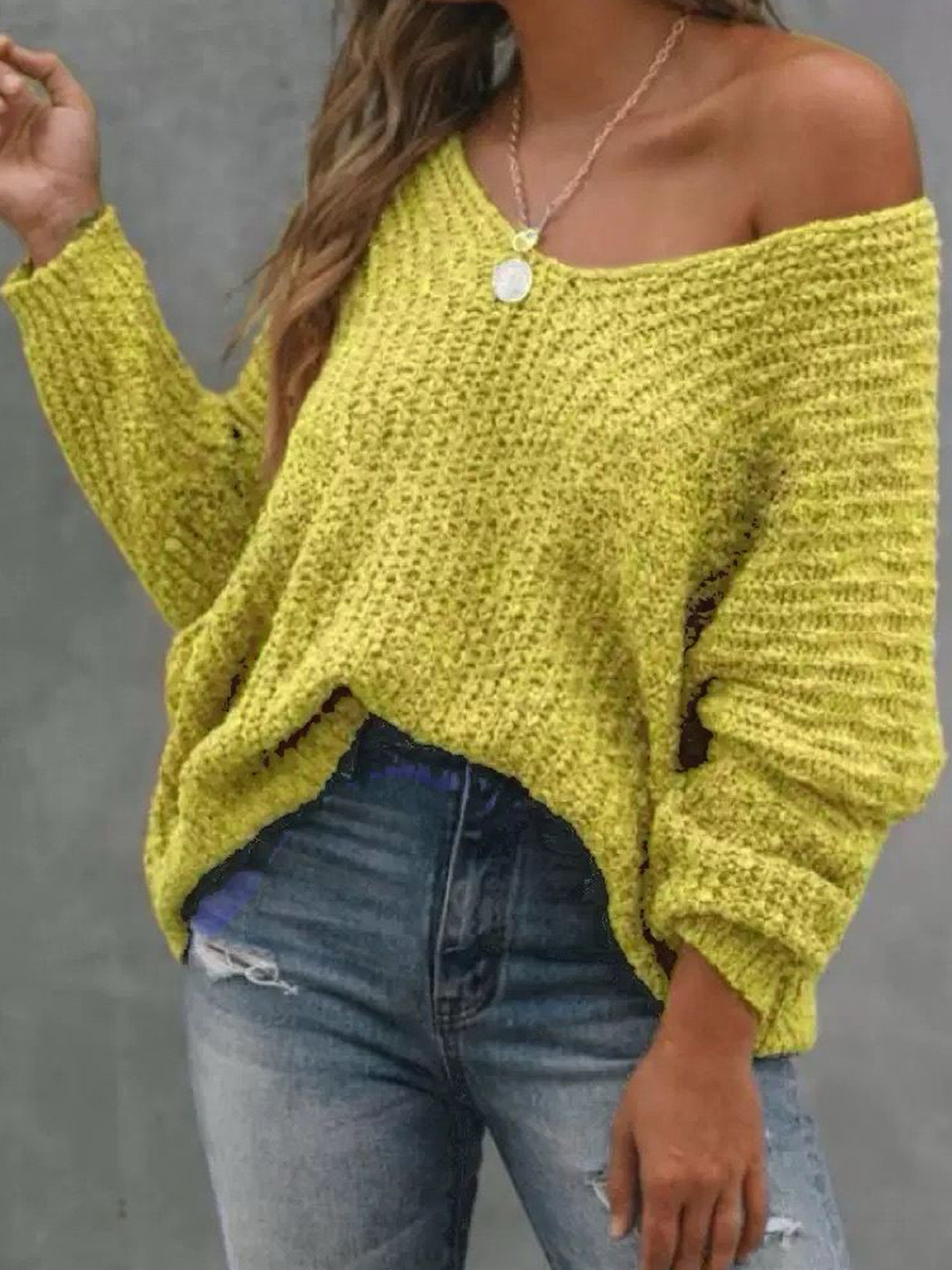 StyleCast Women Cable Knit Self Design Scoop Neck Oversized Pullover Sweater