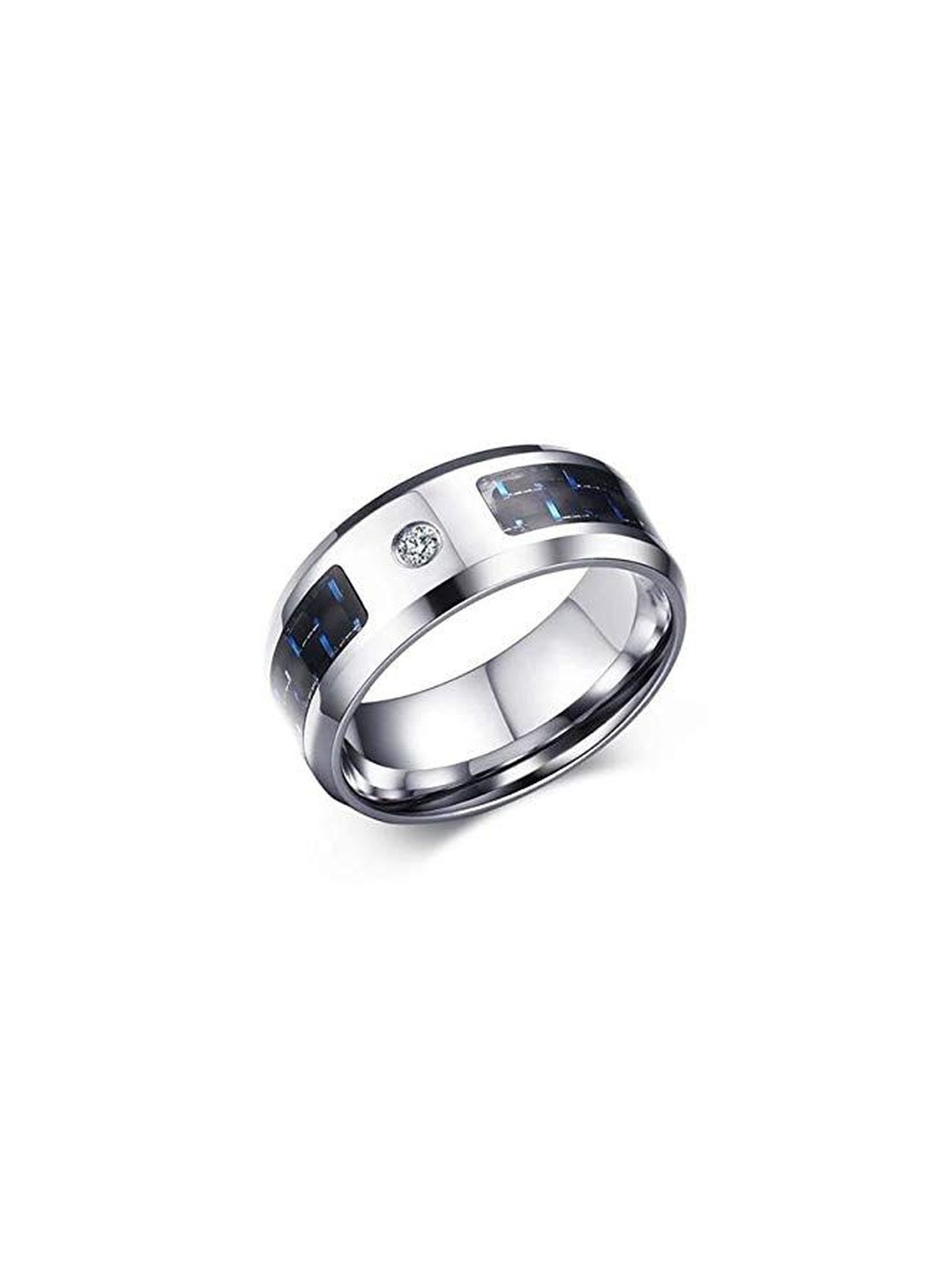 Moneekar Jewels Unisex 316L Stainless Steel Blue Inlay Finger Ring