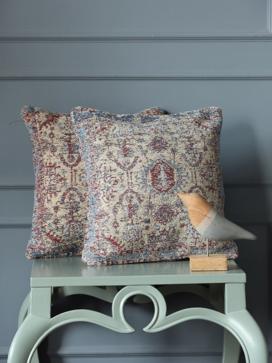 Revive Home Grey And Maroon 2 Peices Floral Square Shaped Cotton Cushion Cover