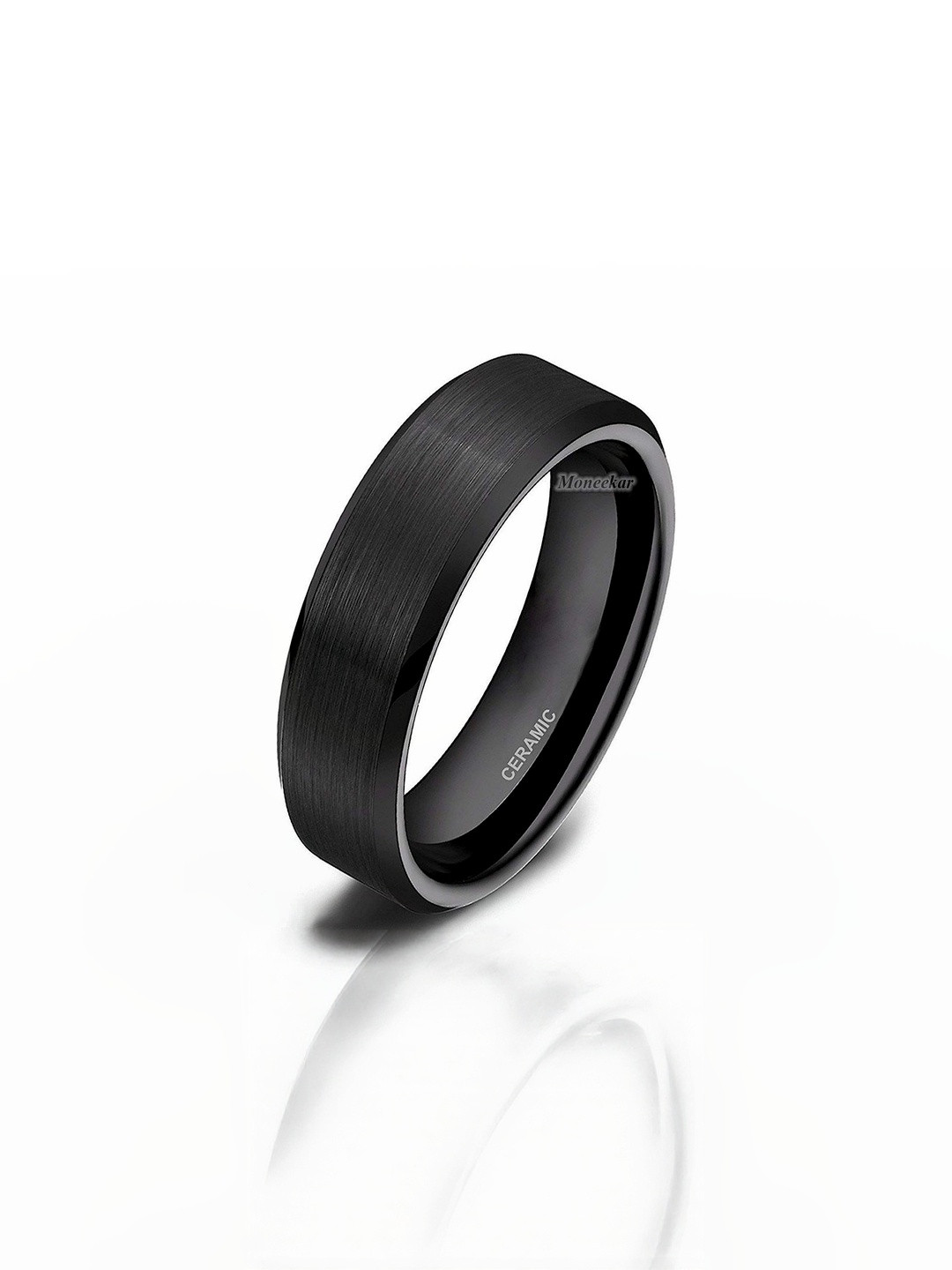 Moneekar Jewels Unisex Ceramic Satin Finish Beveled Edge Band Finger Ring