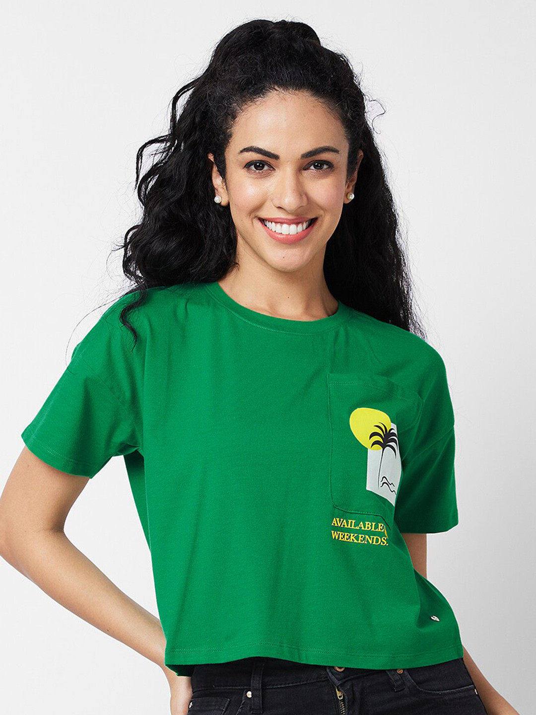 SPYKAR Graphic Printed Round Neck Half Sleeves Boxy T-shirt