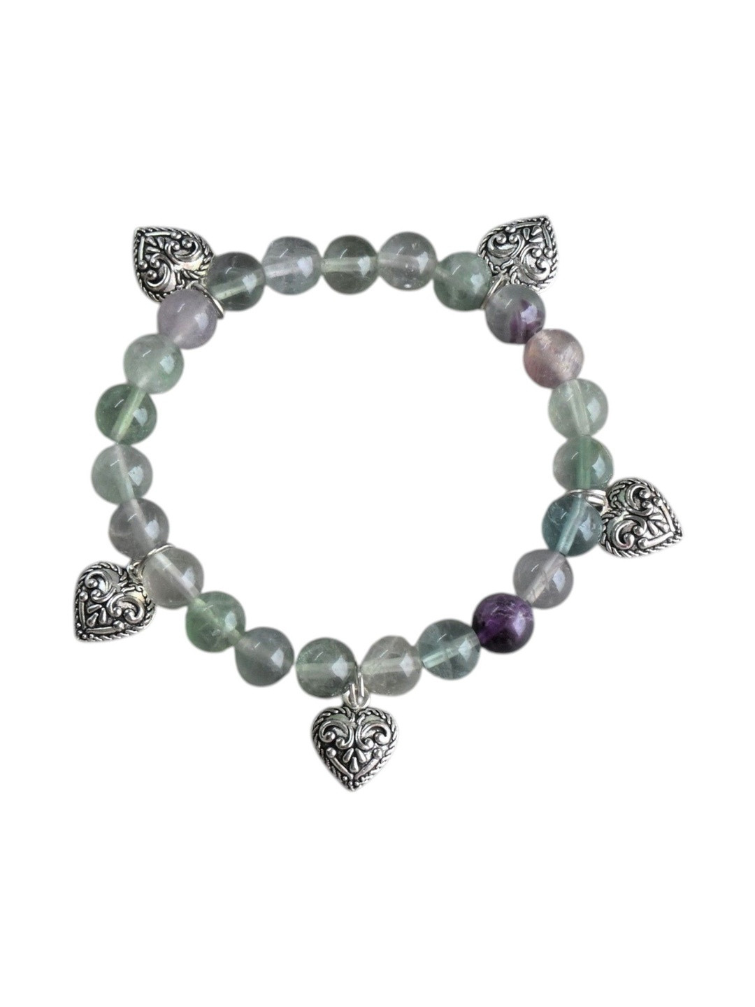 Gems Guru Unisex Natural Charm Heart Fluorite Bracelet