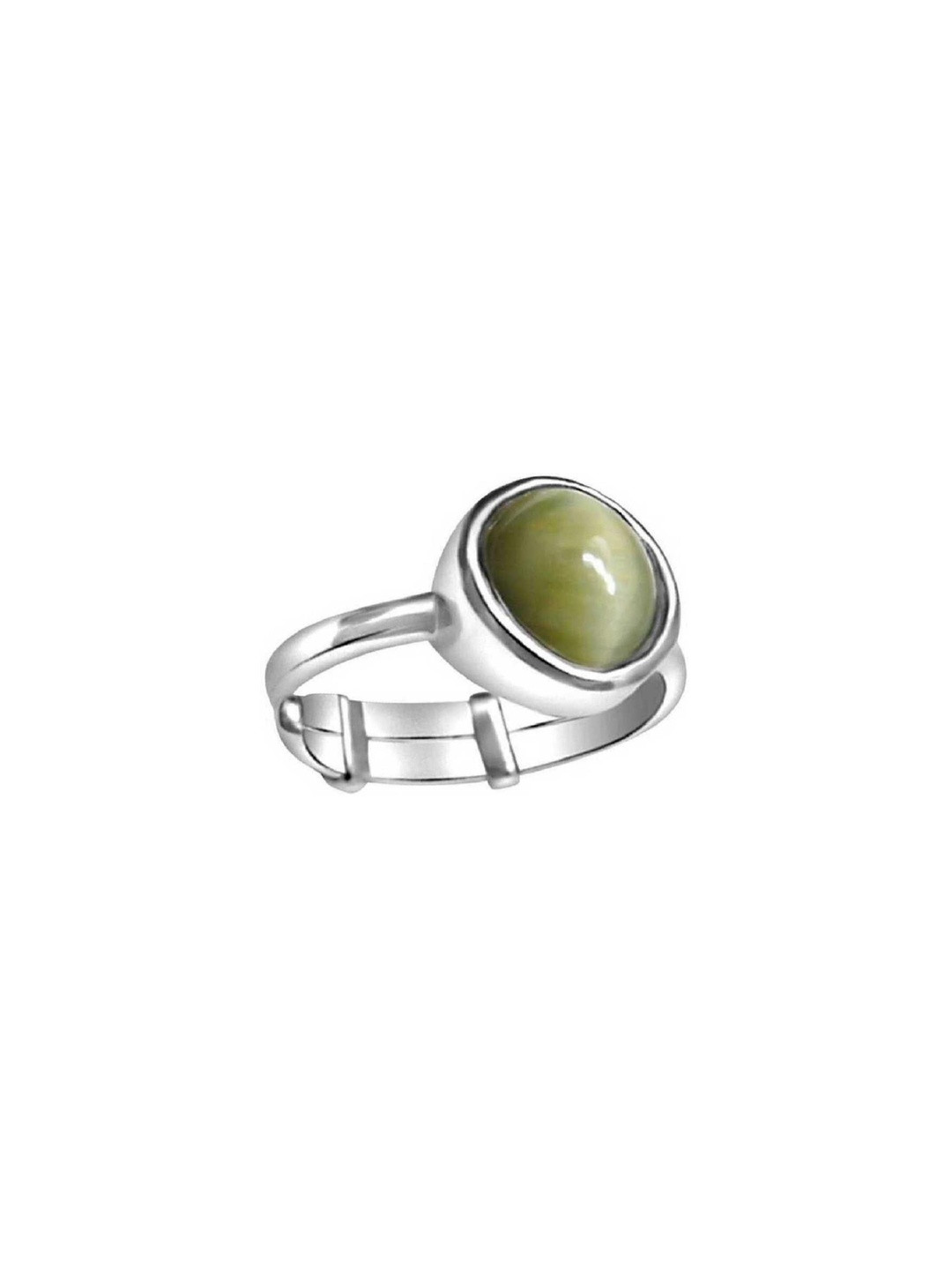 RAVIOUR LIFESTYLE Unisex Natural Cat's Eye Stone Adjustable Silver-Plated Brass Finger Ring