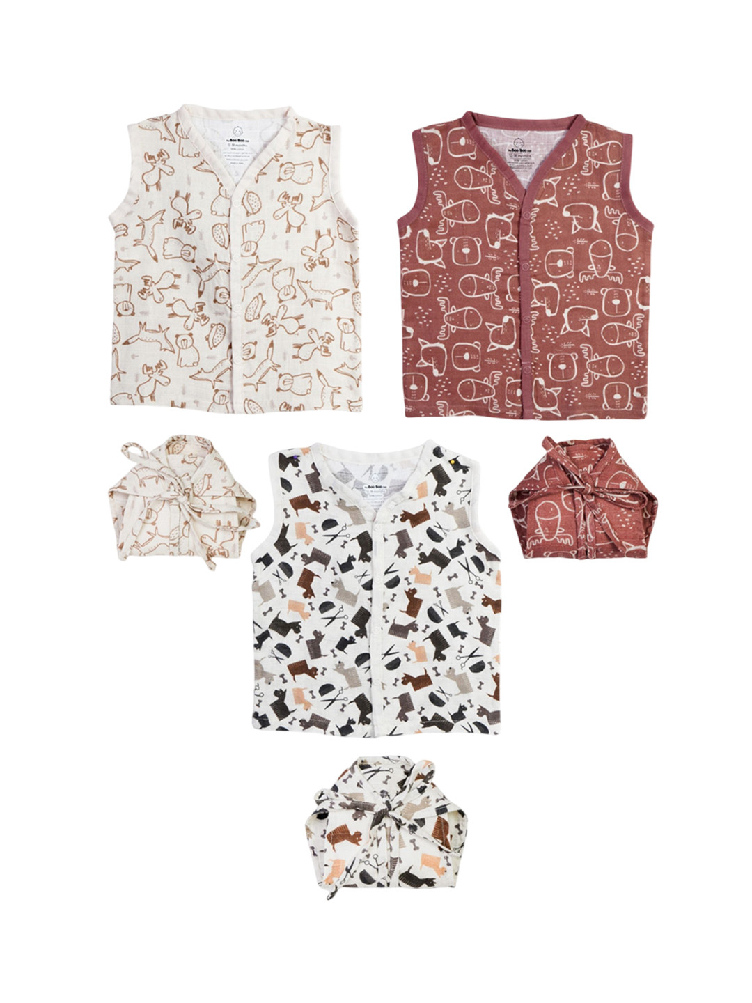 The Boo Boo Club Infants Kids Pack Of 3 Printed Cotton Jhabla & Nappy Set