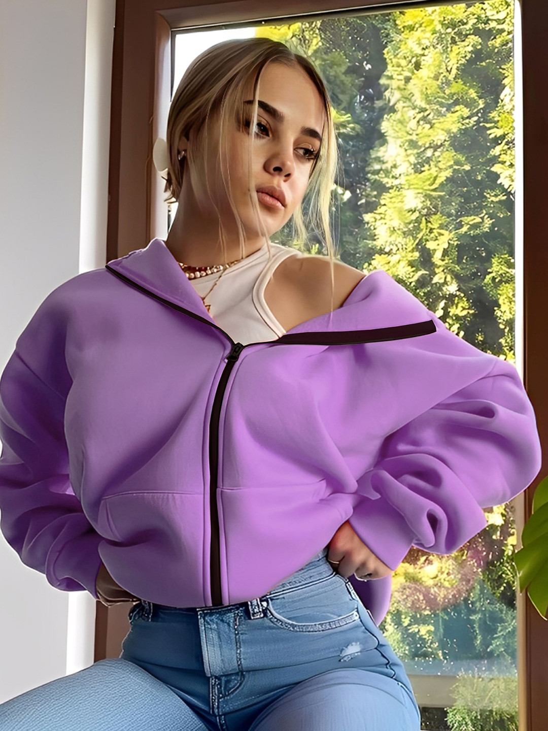 Kasendra Women Hooded Long Sleeves Front-Open Sweatshirt