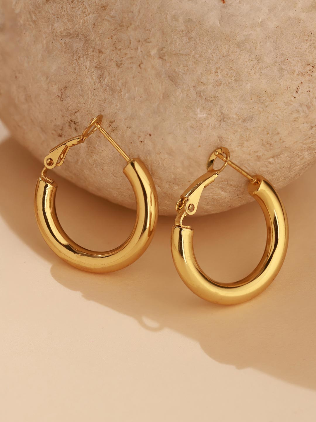 Voylla Korean Bling Bold Glow Gold-Plated Circular Hoop Earrings