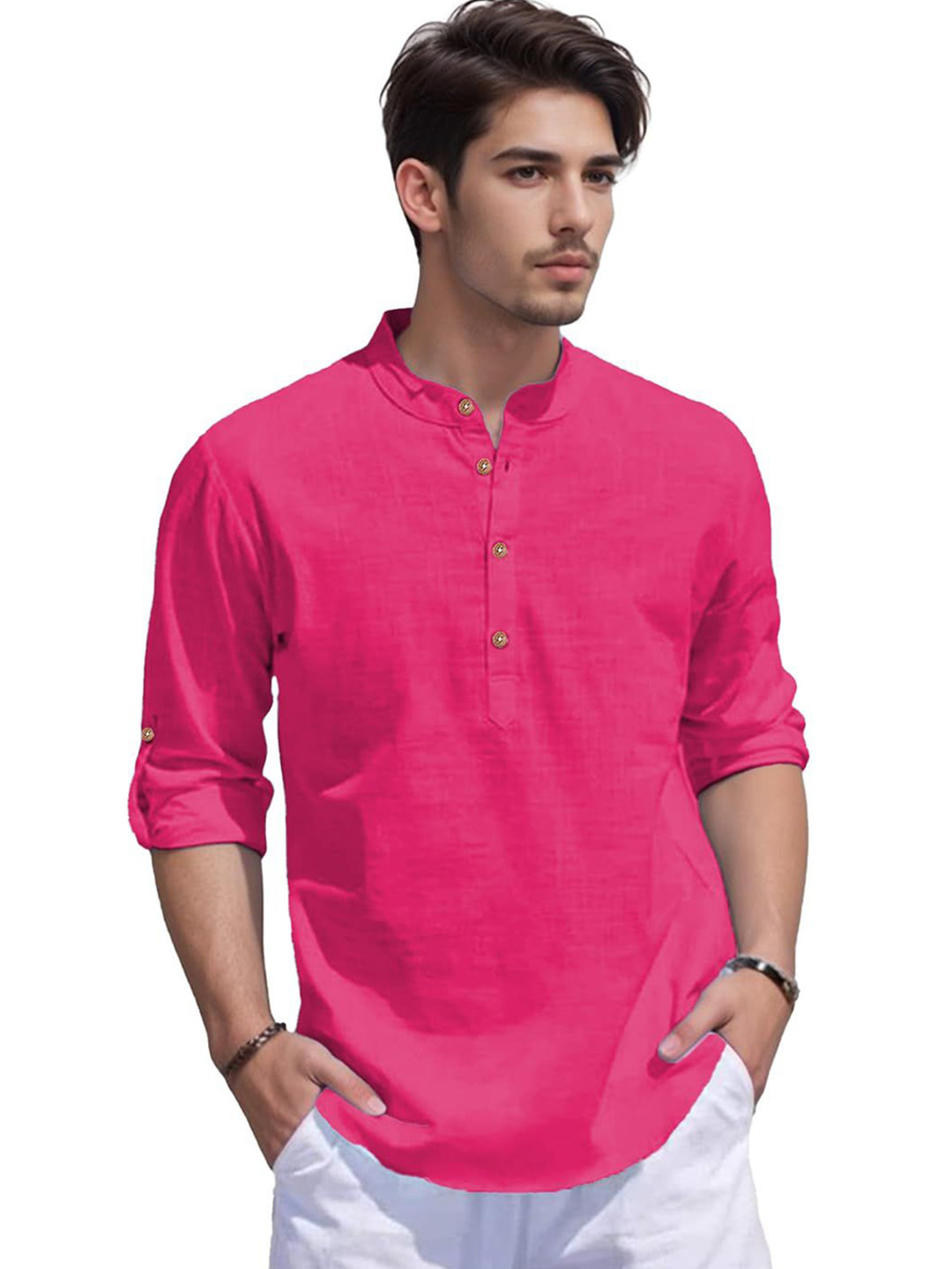 AMRIT TOP WEAR Band Collar Straight Kurta
