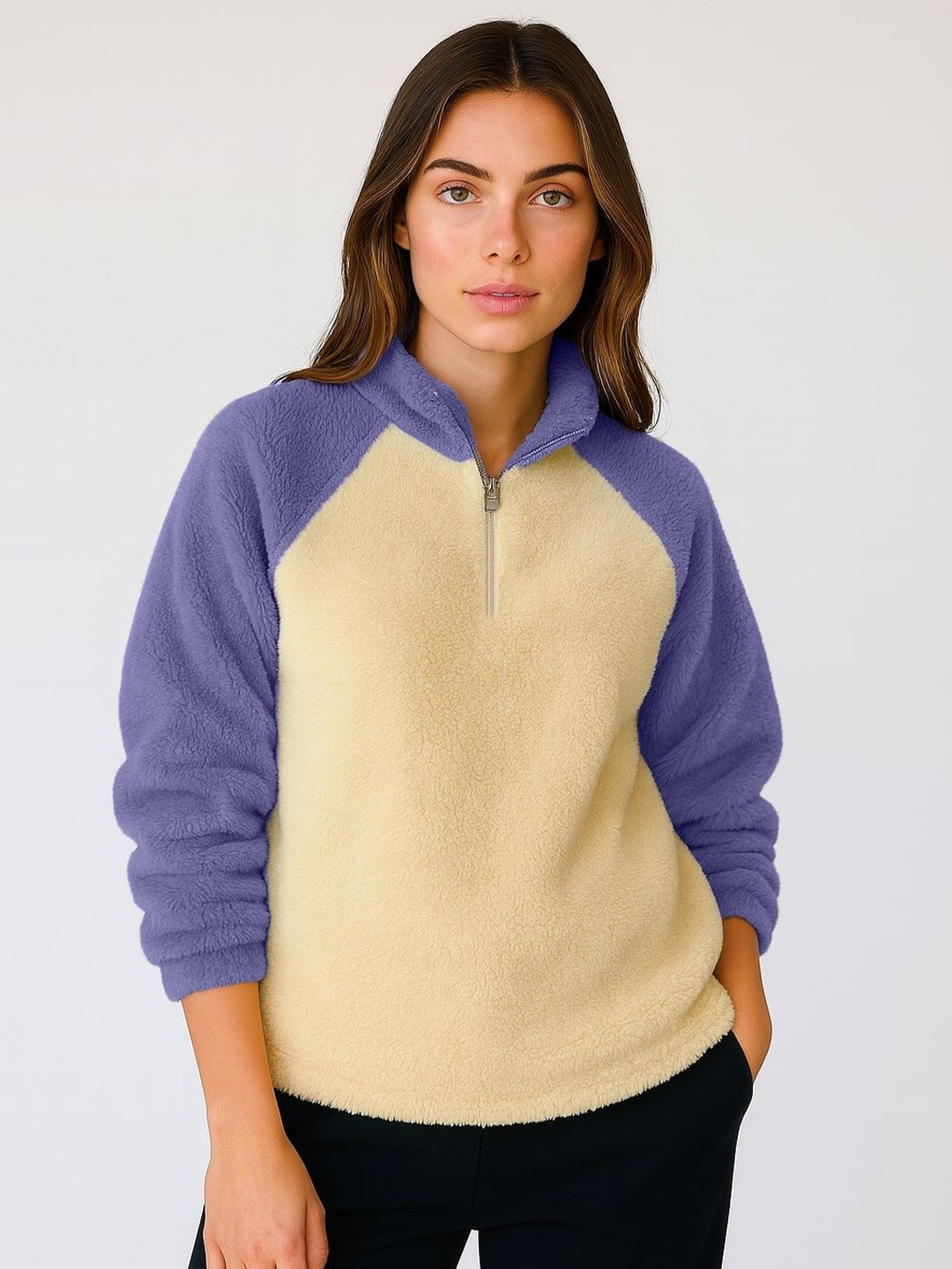 The Dry State Women Colourblocked High Neck Full Sleeves Sweatshirt