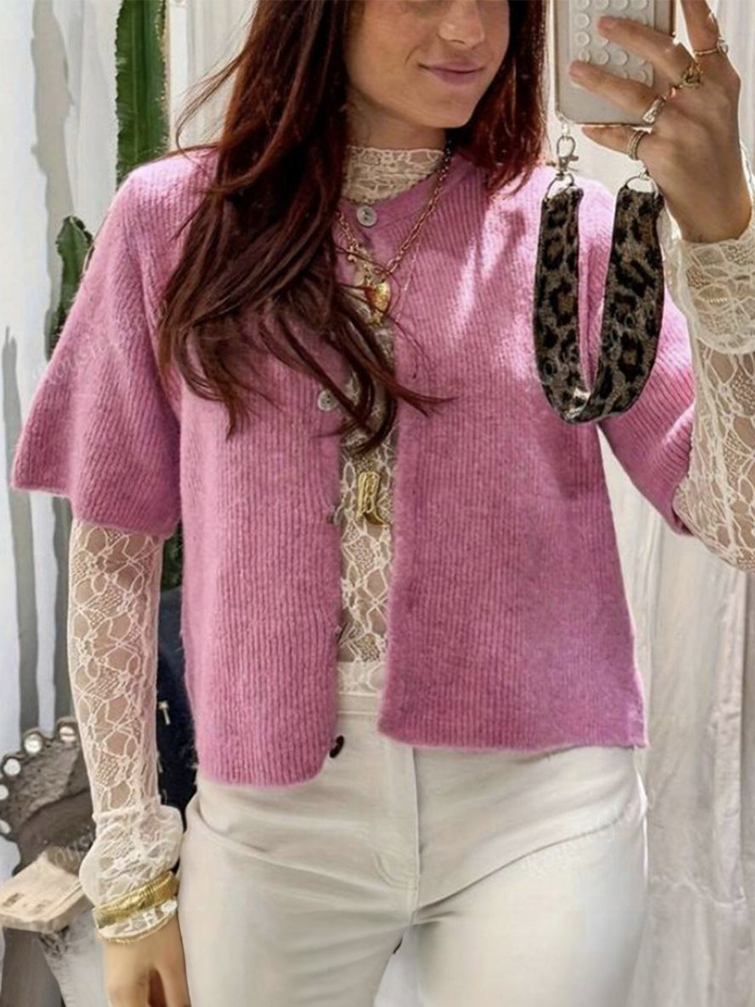 StyleCast Women Ribbed Short Sleeve Button-Front  Crop Cardigan