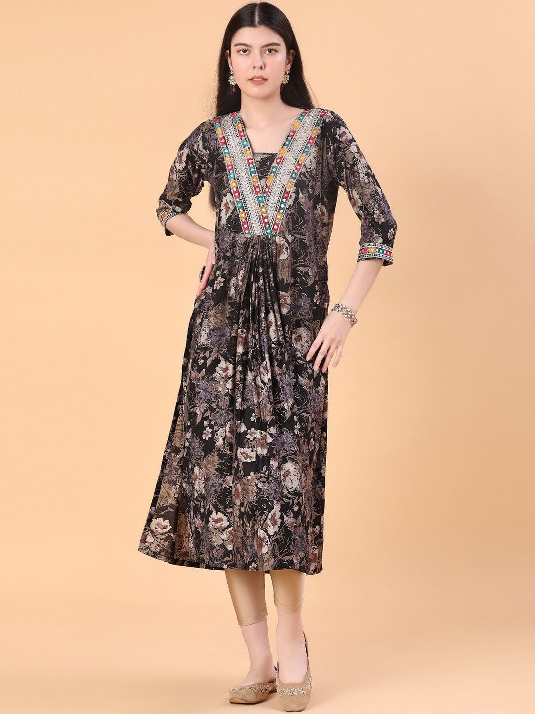 V-Mart Women Floral Printed Cotton A-Line Kurta with Leggings