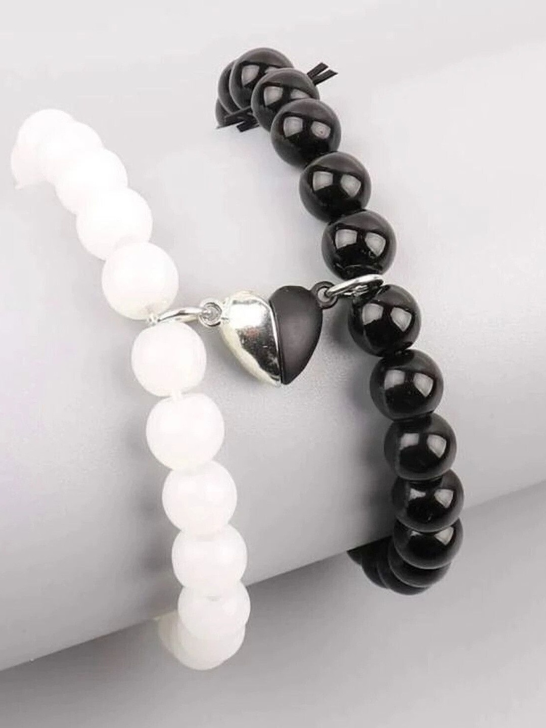 Sukhad Pack of 2 Stone Onyx Stretchable Wrist Band Heart Magnetic Couple Bracelets