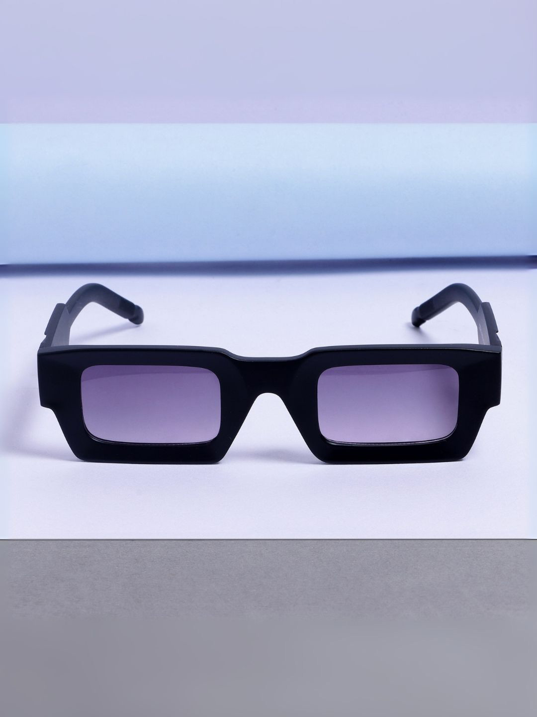 goglassic Unisex Vintage V2 Black Lens & Black Rectangle Sunglasses With UV Protected Lens