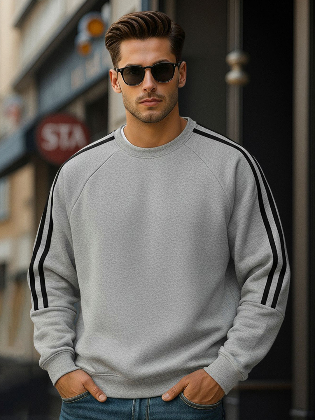 Fashion And Youth Men Round Neck Long Sleeve Sweatshirt