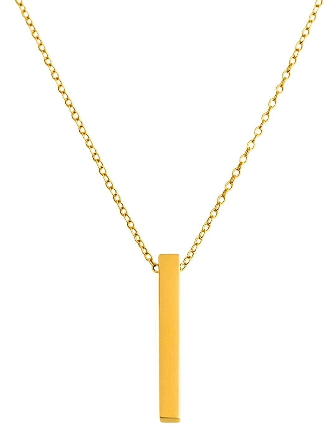 N3VO Stainless Steel Gold-Plated Bar Shaped Pendant With Chain