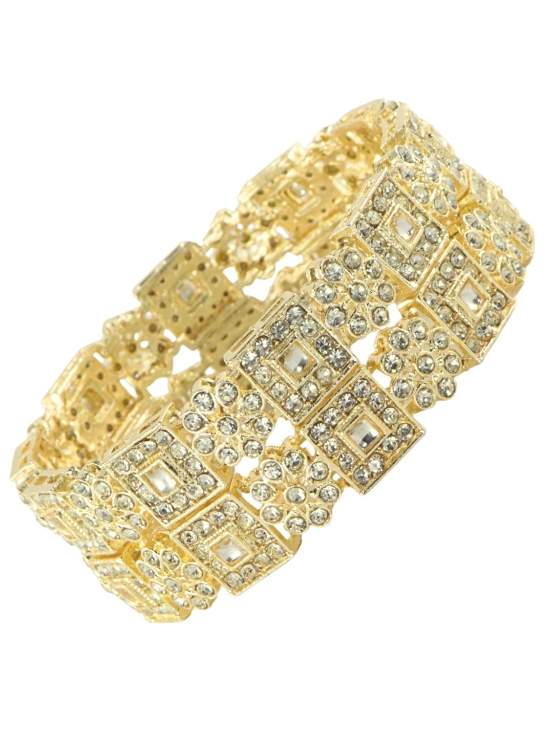 ZULKA Women Set of 2 Gold Plated Zircon Flower Design Bangles