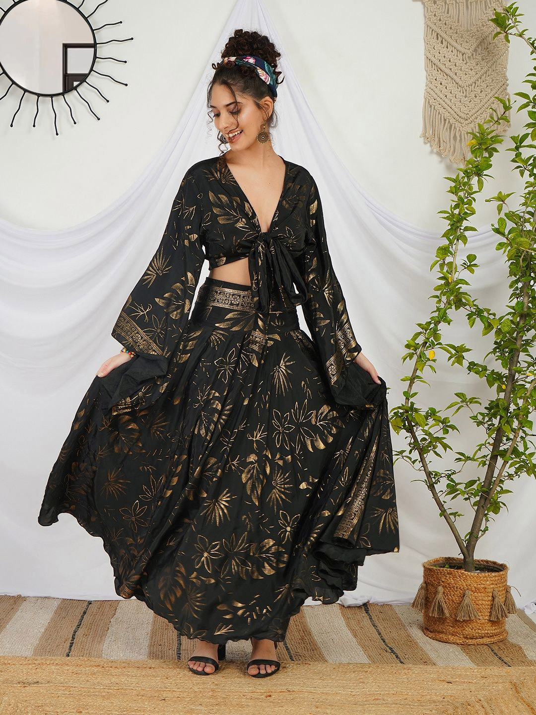 Boholyfe Isolde Twilight Boho Printed V-Neck Top With Skirt Co-Ords