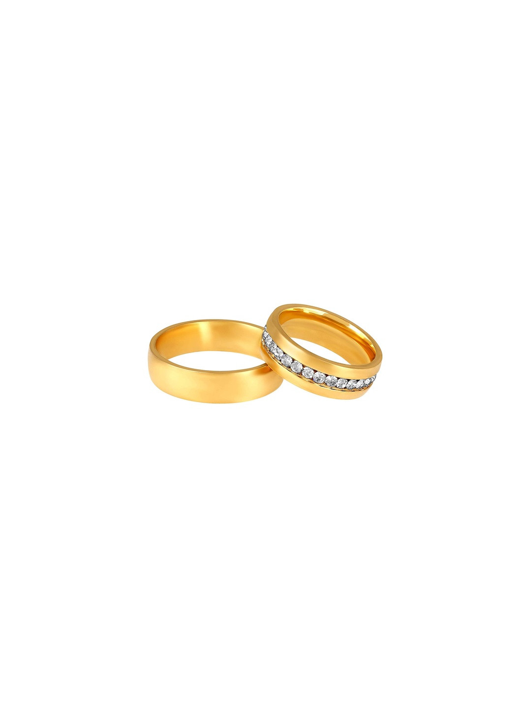 Moneekar Jewels Unisex Set of 2 Gold-Tone Stainless Steel CZ Couple Finger Rings