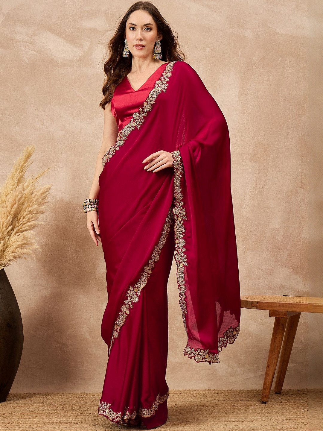 all about you Embellished Embroidered Saree with Cut Work Border