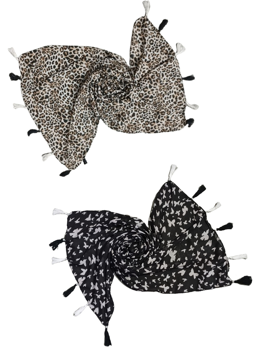 POSHAMPAA be desi Women Pack of 2 Printed Scarf with Tassells