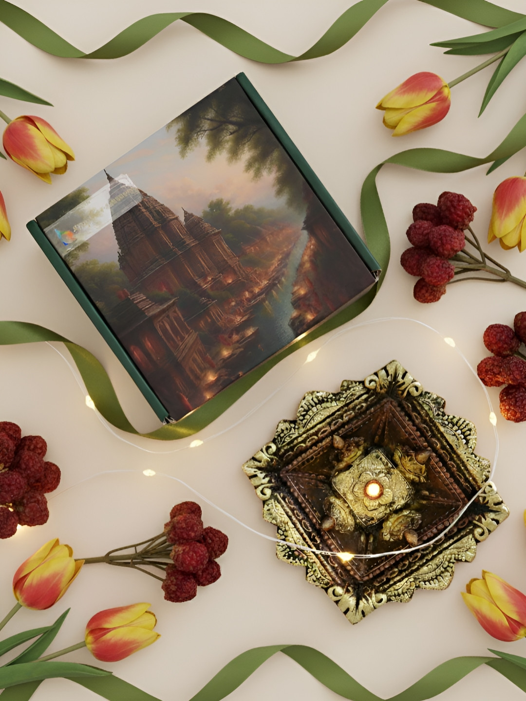 The handicraftian Bronze Toned & Gold Toned Textured Large Chaarmukhi Designed Diyas