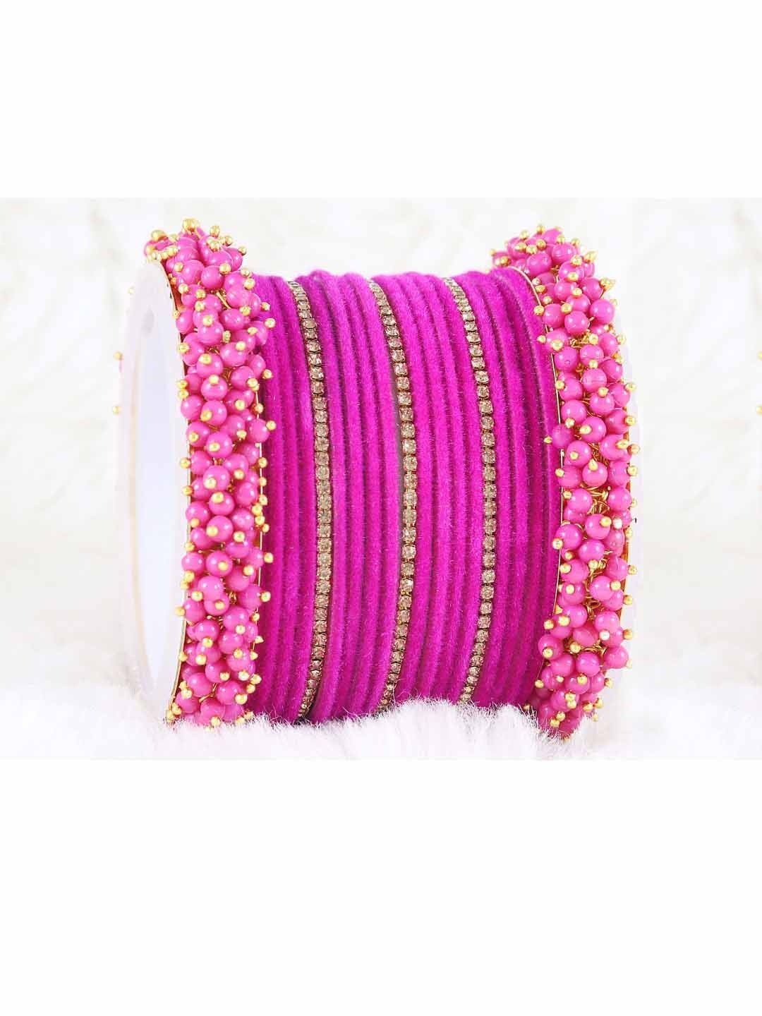 NMII Set Of 42 Velevt Zircon Studded & Pearls Beaded Bangles