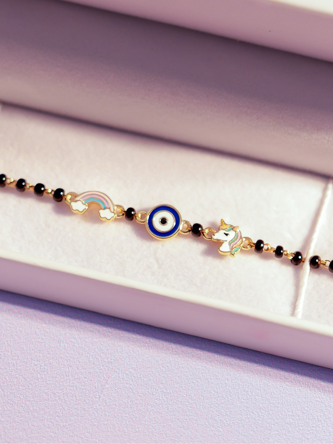 ShimmerTots Unisex Kids 925 Silver 18Kt Gold Plated Unicorn & Bulls Eye Nazariya Bracelet