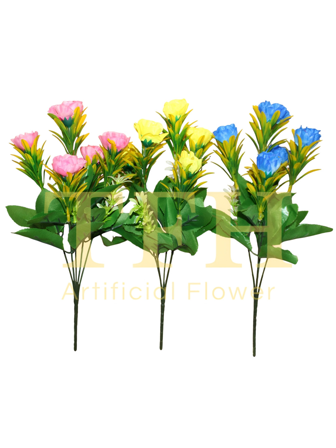 Hidooa Yellow And Blue 3 Pieces Rose Artificial Flowers