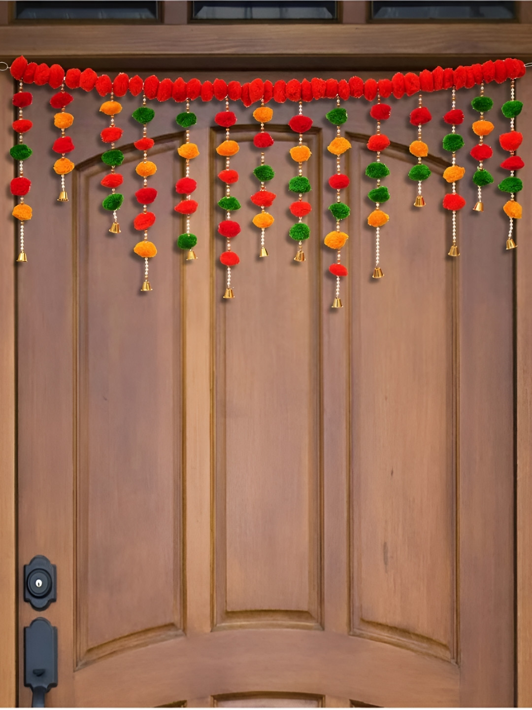 eCraftIndia Red & Yellow Pom Pom Flowers Toran