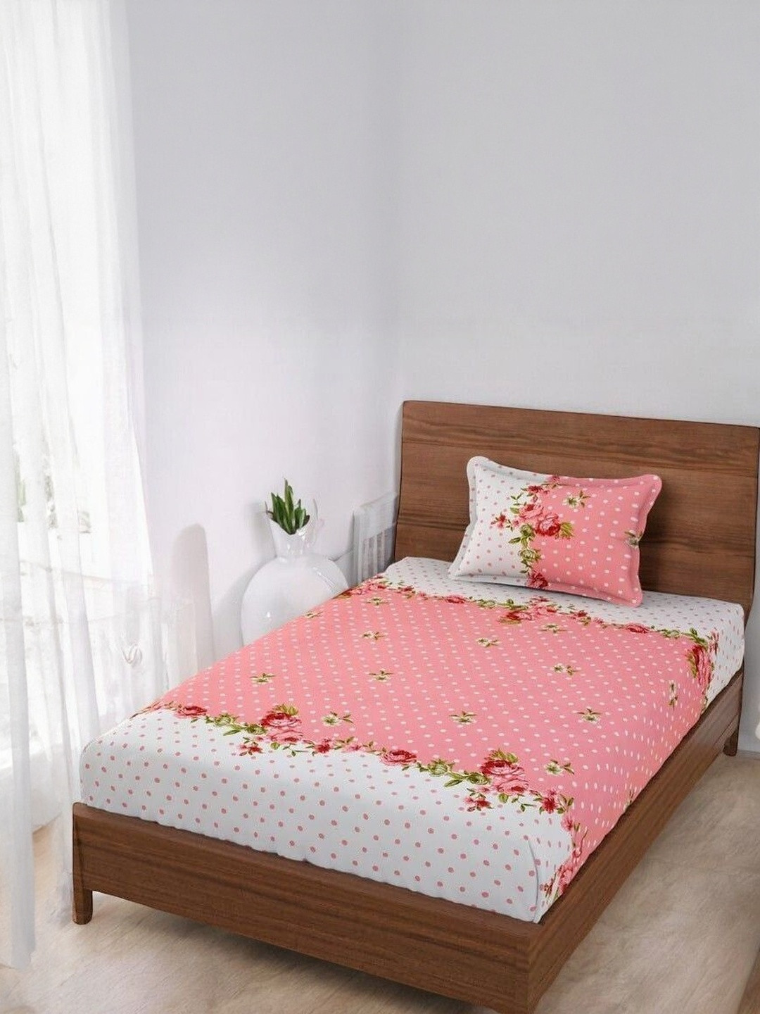 WELLNEST Unisex Cotton Flat Single Bed Bedsheets With 1 Pillow Cover