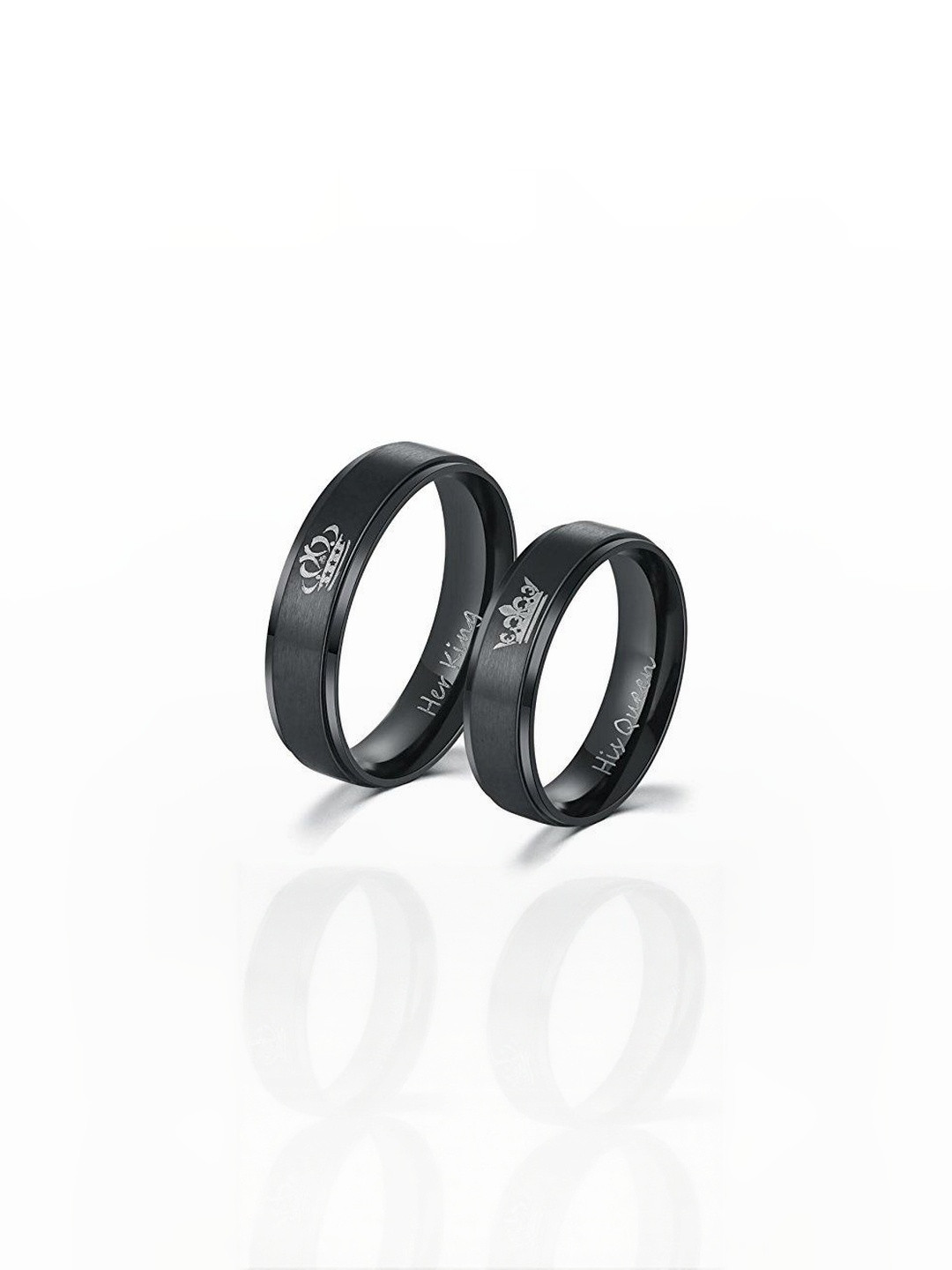 Moneekar Jewels Unisex Set of 2 Black Titanium Finger Rings