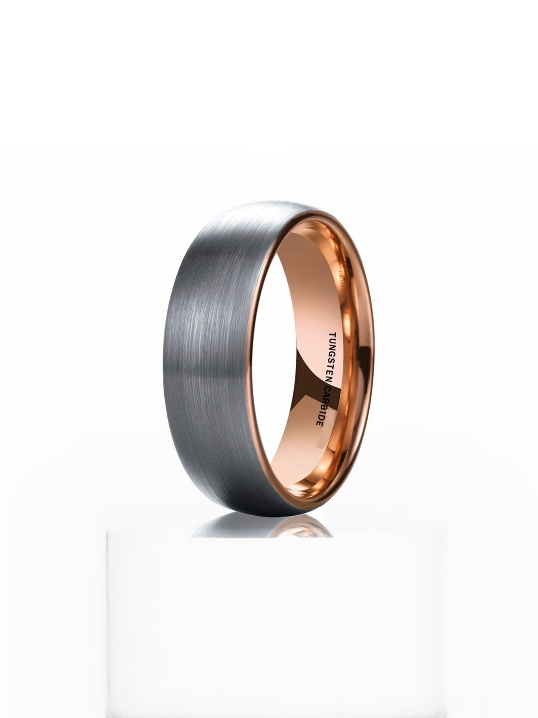 Moneekar Jewels Unisex Rose Gold Domed Tungsten Carbide Finger Ring