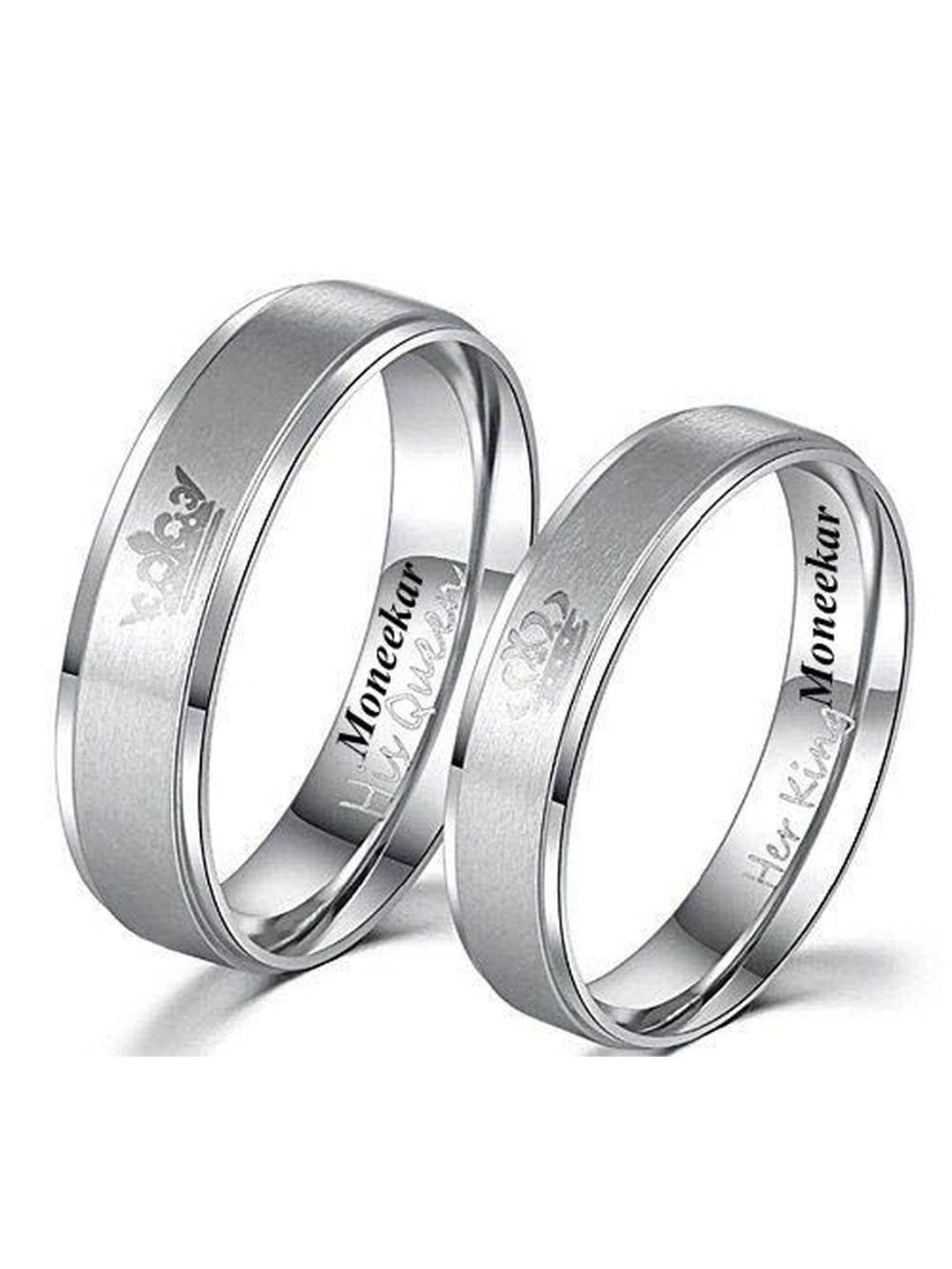 Moneekar Jewels Unisex Set Of 2 Titanium Steel Crown Textured Couple Finger Rings