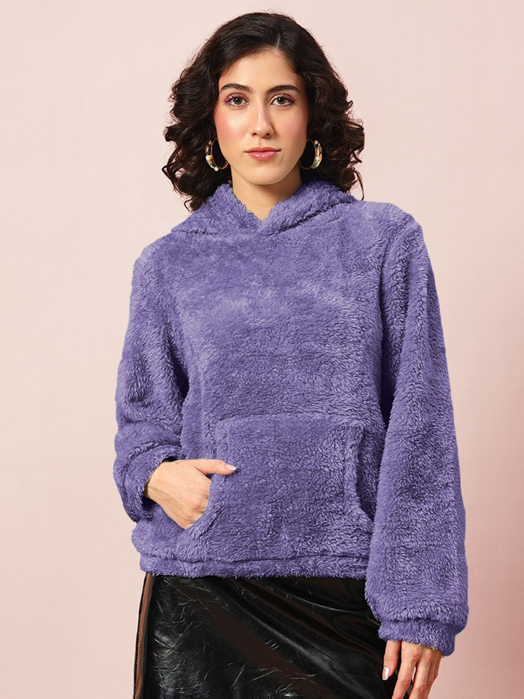 The Dry State Women Textured Hooded Neck Long Sleeve Sweatshirt