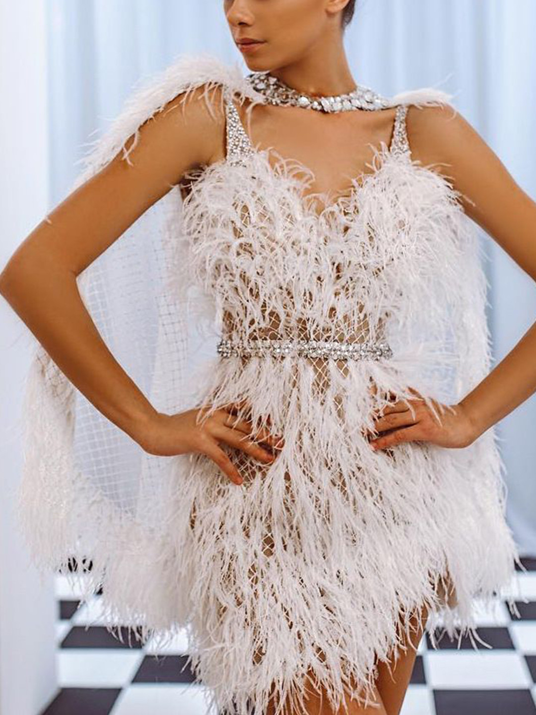 StyleCast Women Embellished Feather Mini Dress