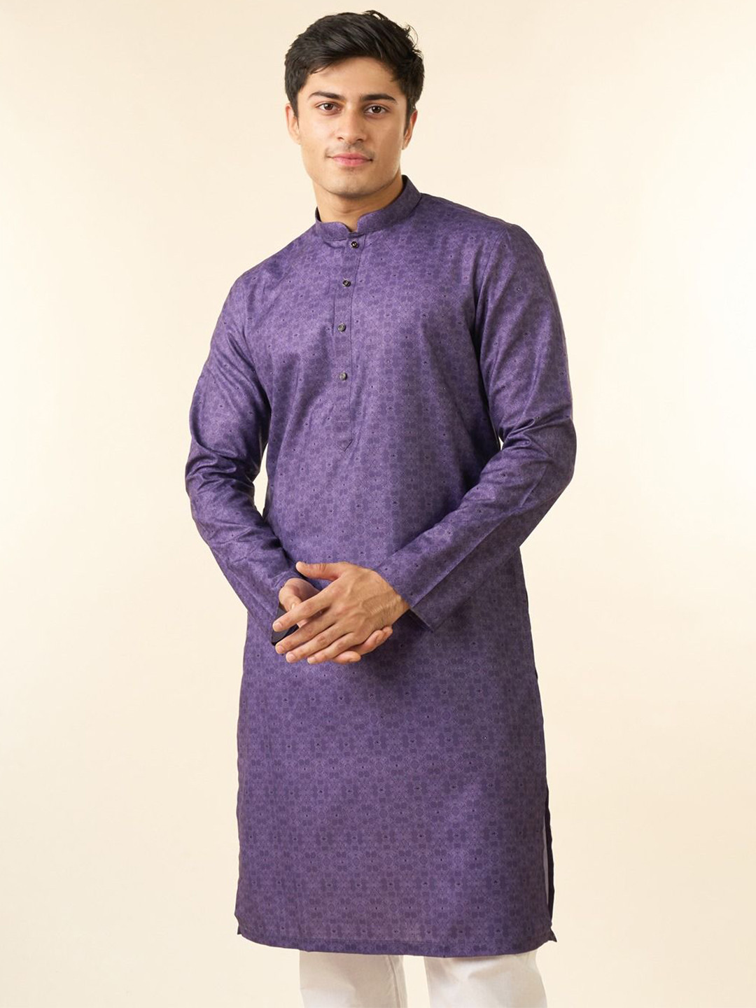 Diwas by Manyavar Men Ethnic Motifs Printed Mandarin Collar Full Sleeves Straight Kurta