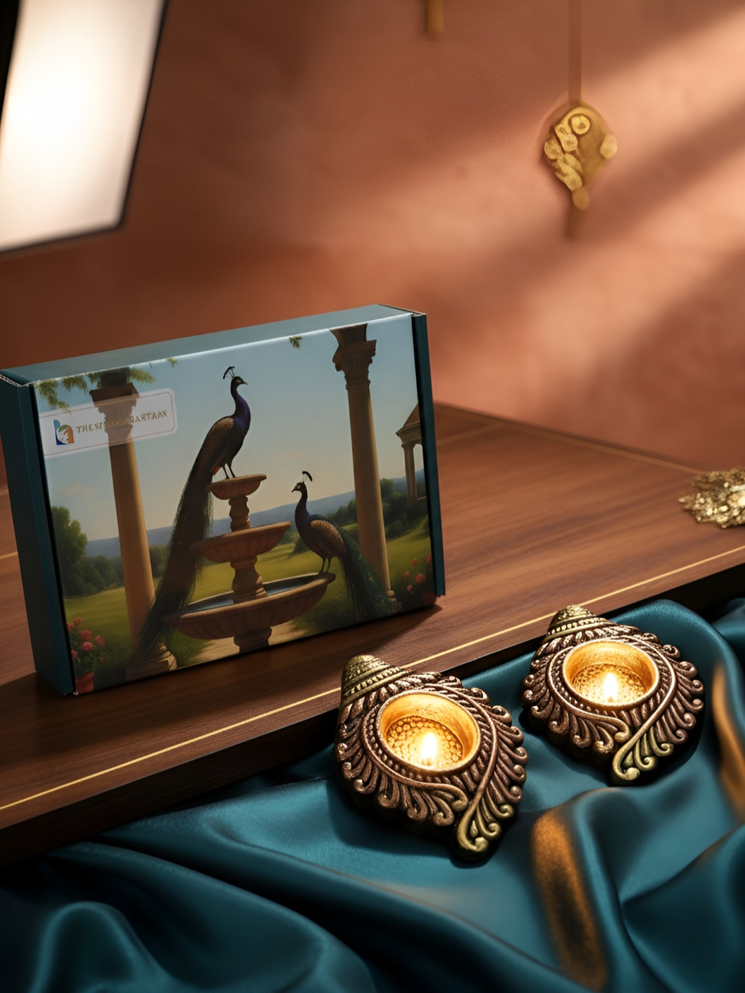 The handicraftian Bronze Toned & Gold Toned 2 Pieces Sankh Designed Candle Holders