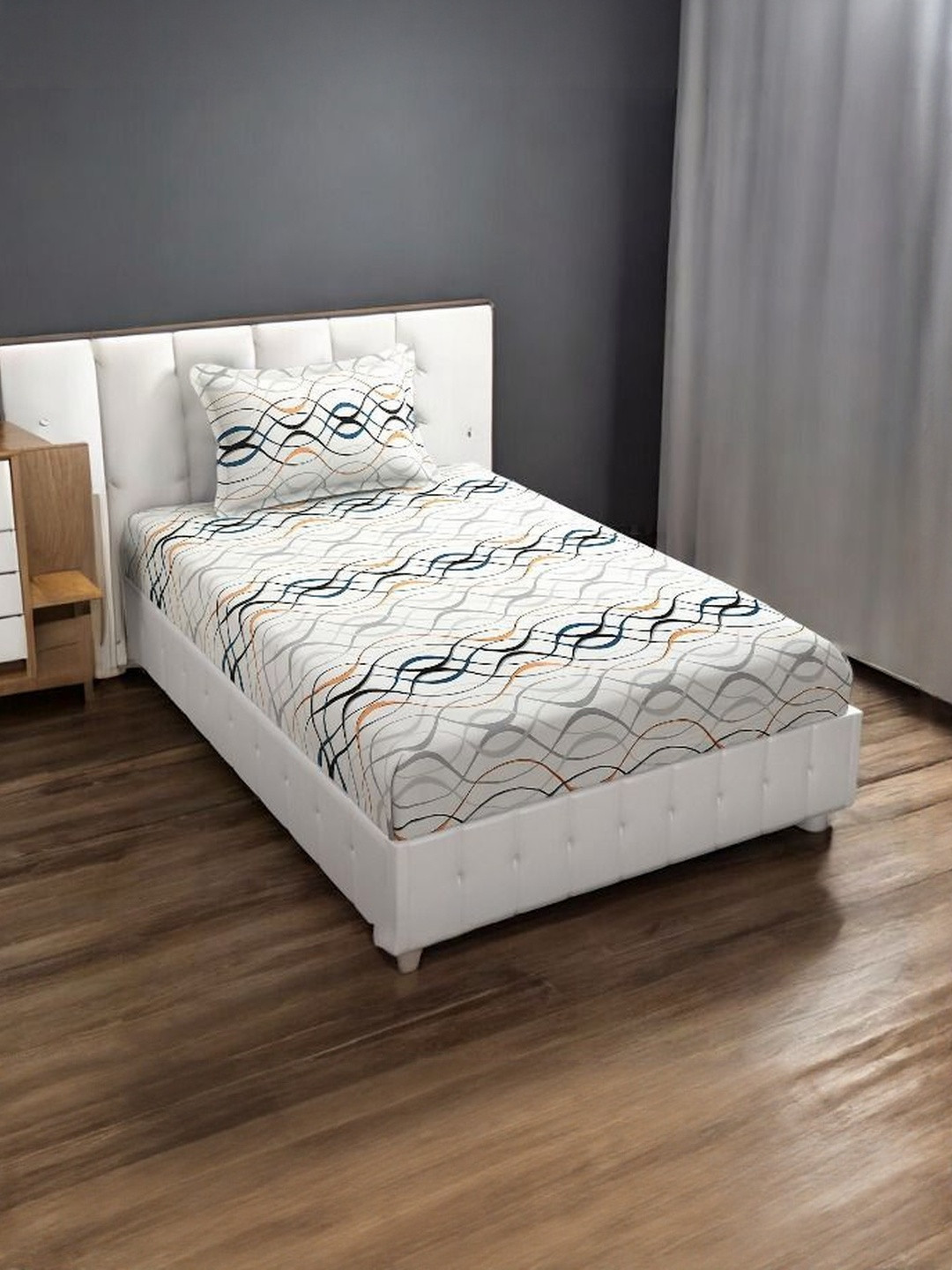 WELLNEST Unisex Geometric Flat Single Bedsheets