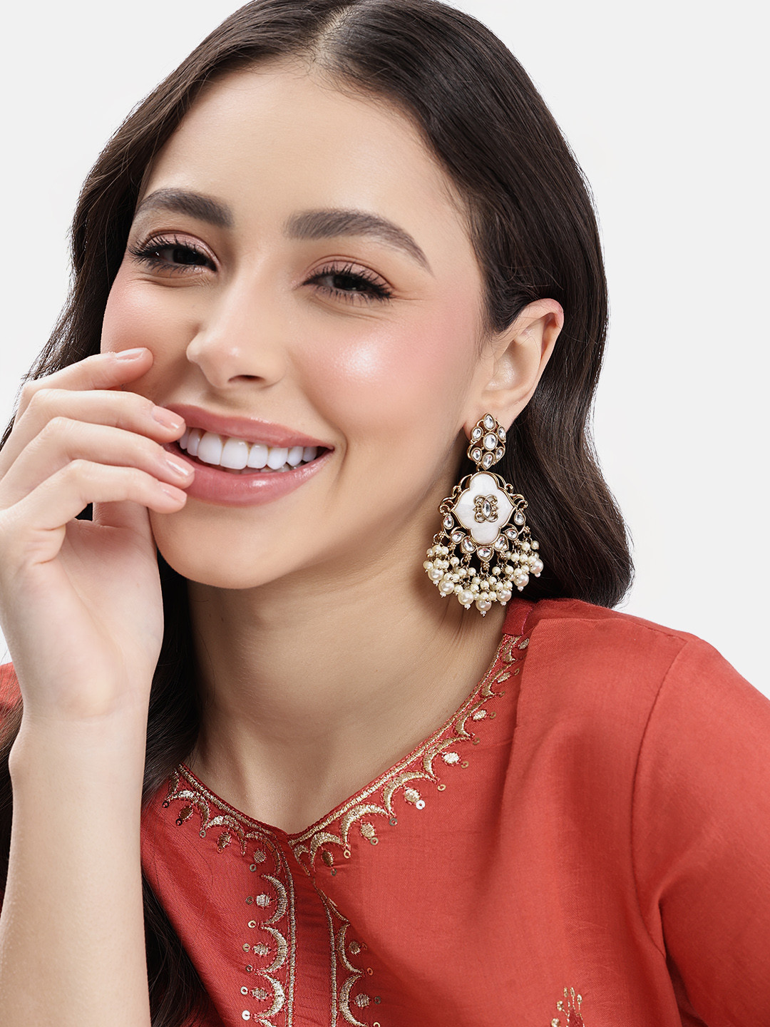 Lavish Giftz Gold Plated Stone Studded Drop Earrings