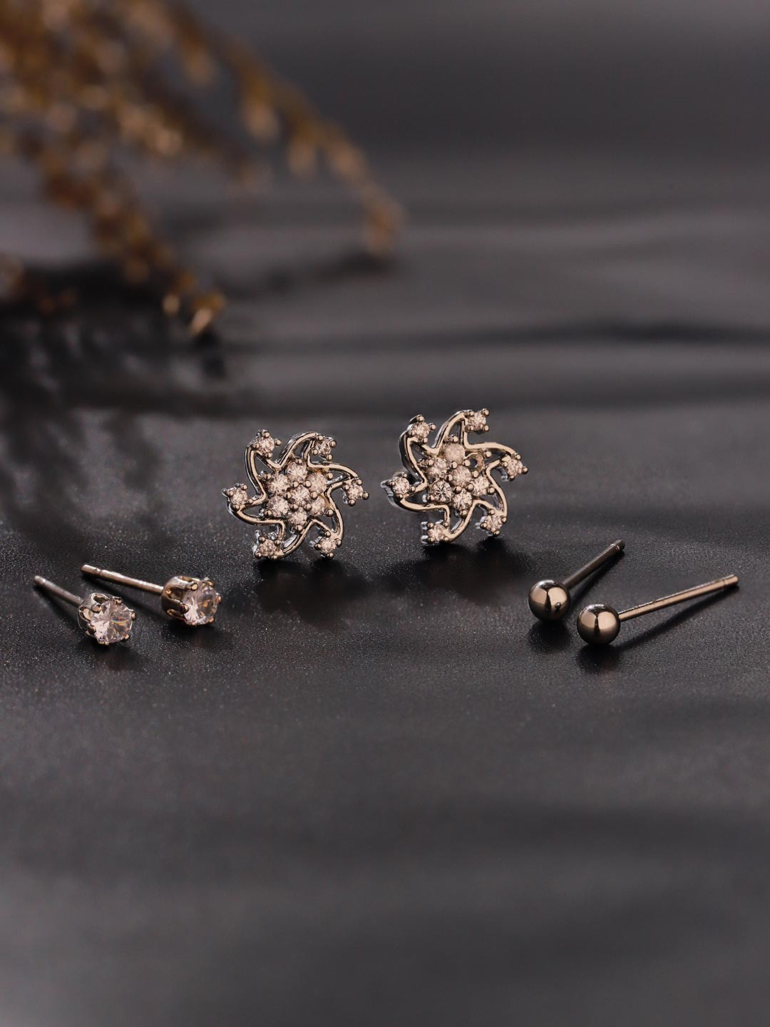 Voylla Rhodium-Plated Classic Spark Trio Studs