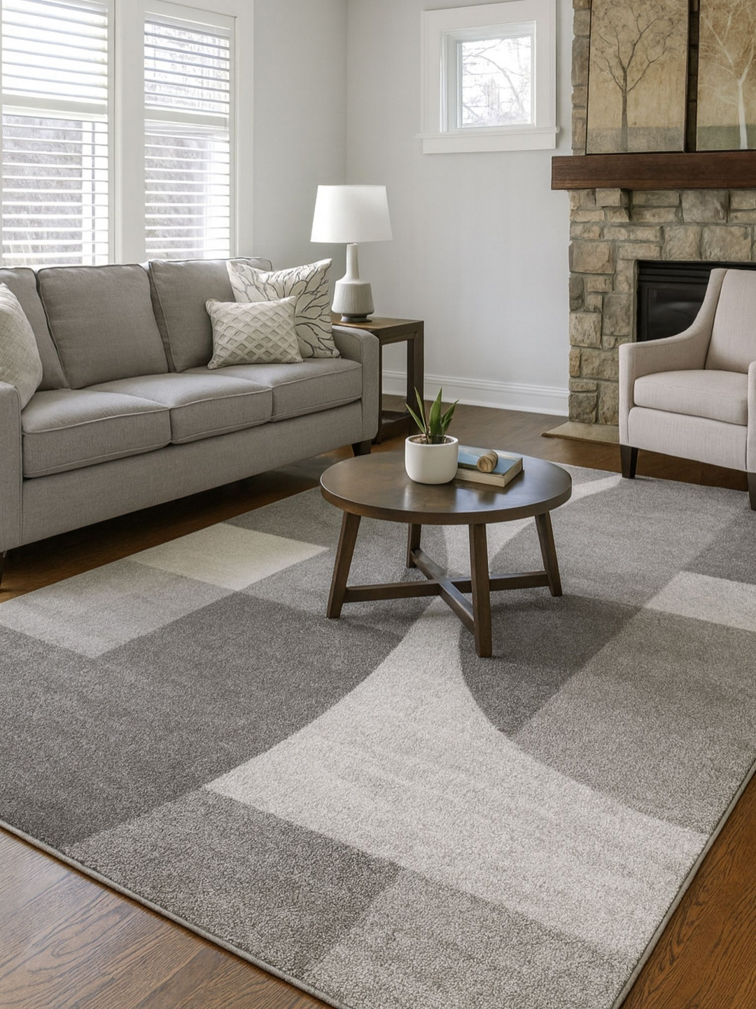 OBSESSIONS Cream And Grey Abstract Printed Carpet