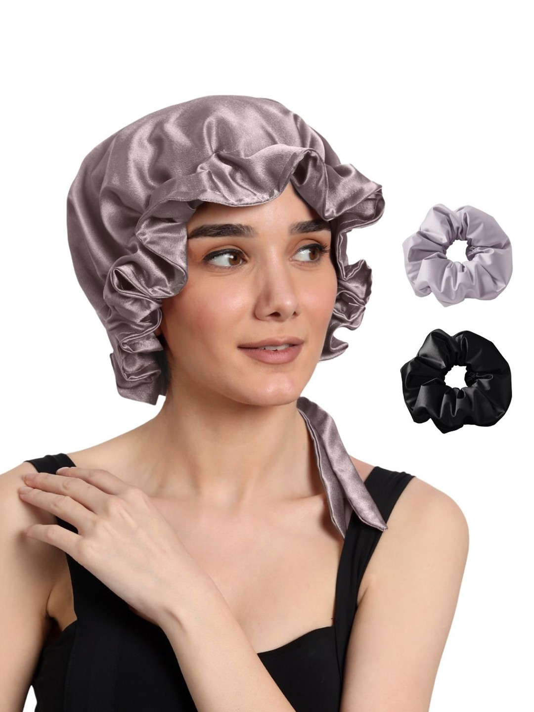 Mueras Women Set of 3 Satin Hair Bonnet Satin Scrunchies