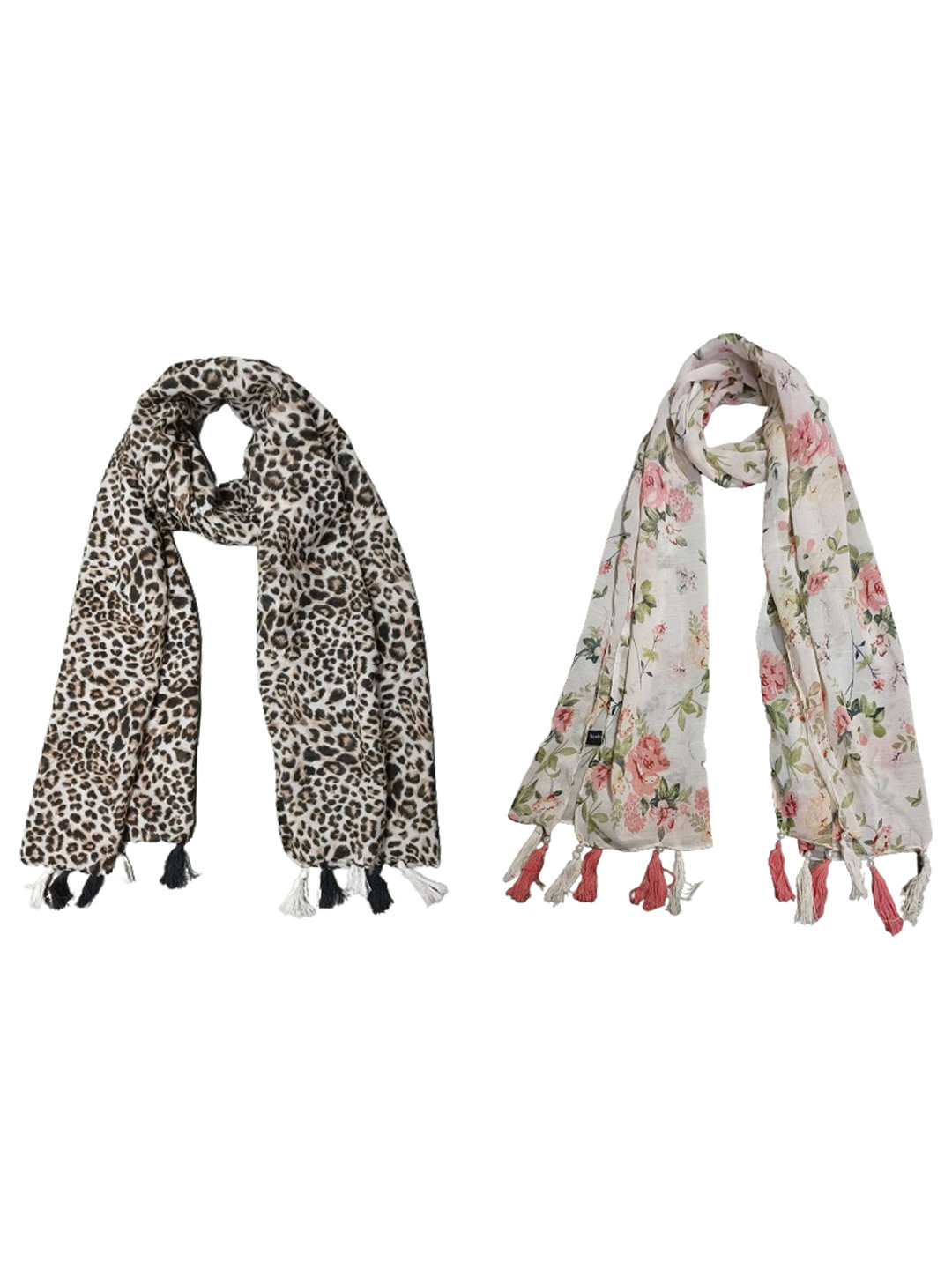 POSHAMPAA be desi Women Pack Of 2 Printed Scarf with Tasselled Border