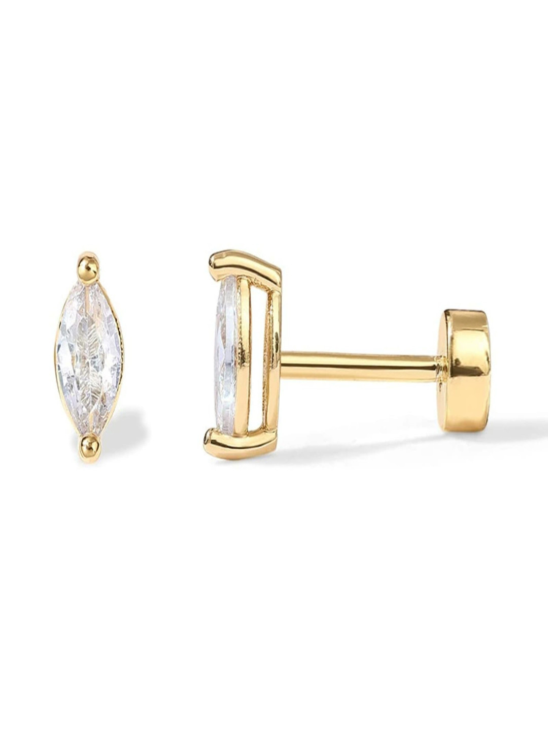 AQUASTREET 14K Gold Plated Anti-Tarnish Petal Zircon Flat Back Stud Earrings