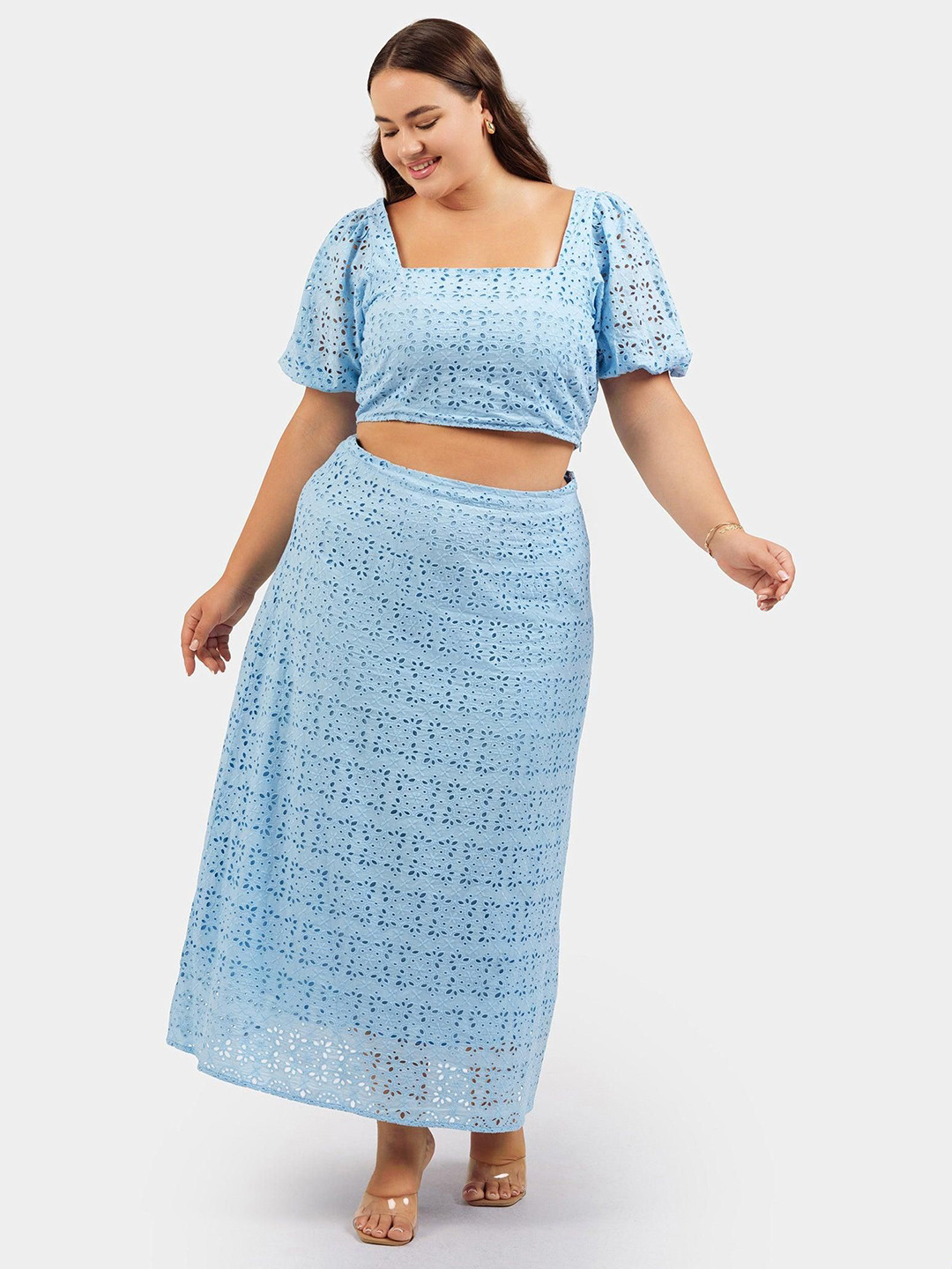 Virgio Pure Cotton Midi Self Design Opaque A-Line Plus Size Skirt