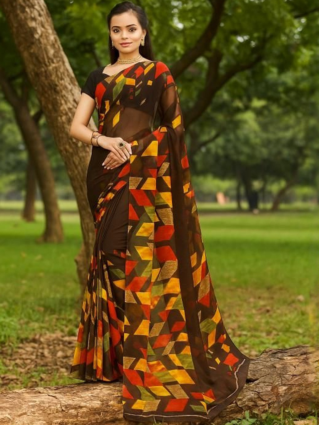 KALINI Women Geometric Printed No Border Daily Saree