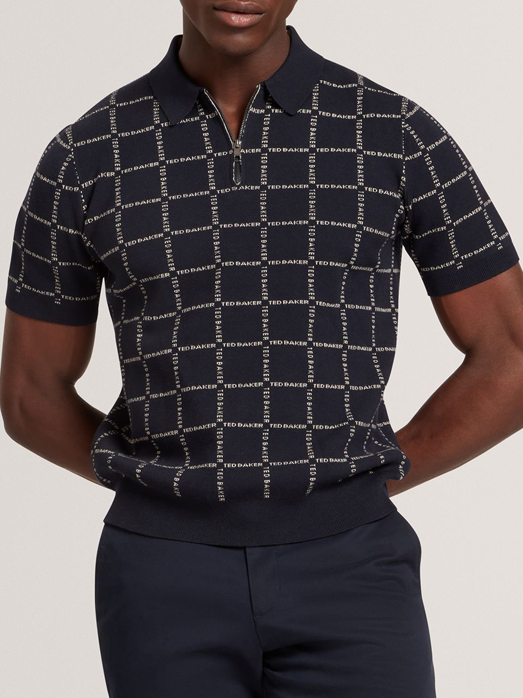 Ted Baker Men Brand Logo Printed Polo Collar Cotton T-shirt