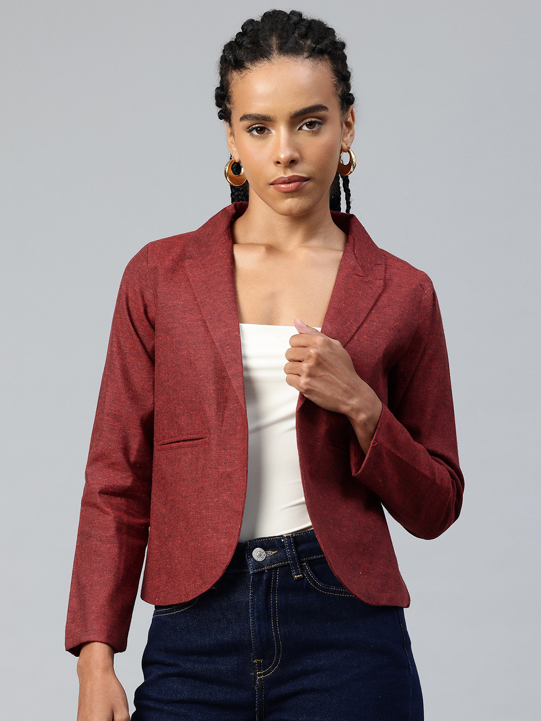 Cottinfab Shawl Collar Crop Open Front Blazer