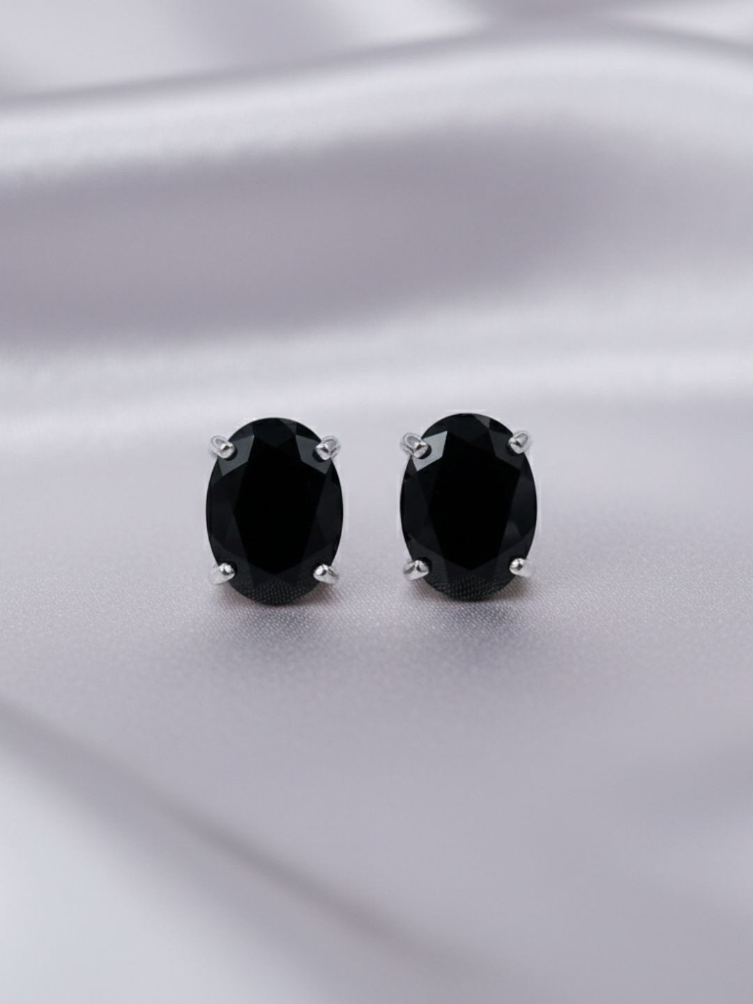 RACHIVA Rhodium Plated 925 Sterling Silver Black Zircon Stud Earrings