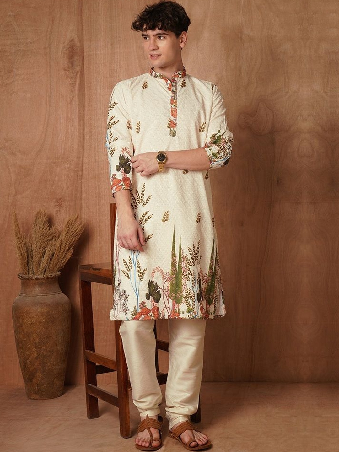 TRYBUY.IN Men Ethnic Motifs Printed Cotton Kurta with Pyjamas